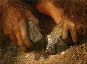Homo habilis using Oldowa tools to get at bone marrow