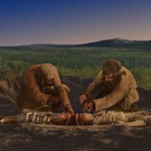 Image of artist reconstruction of early human burial.
