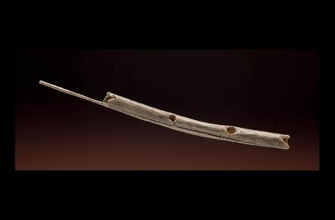 Mammoth ivory flute (cast) from Geissenklosterle Cave, Germany.